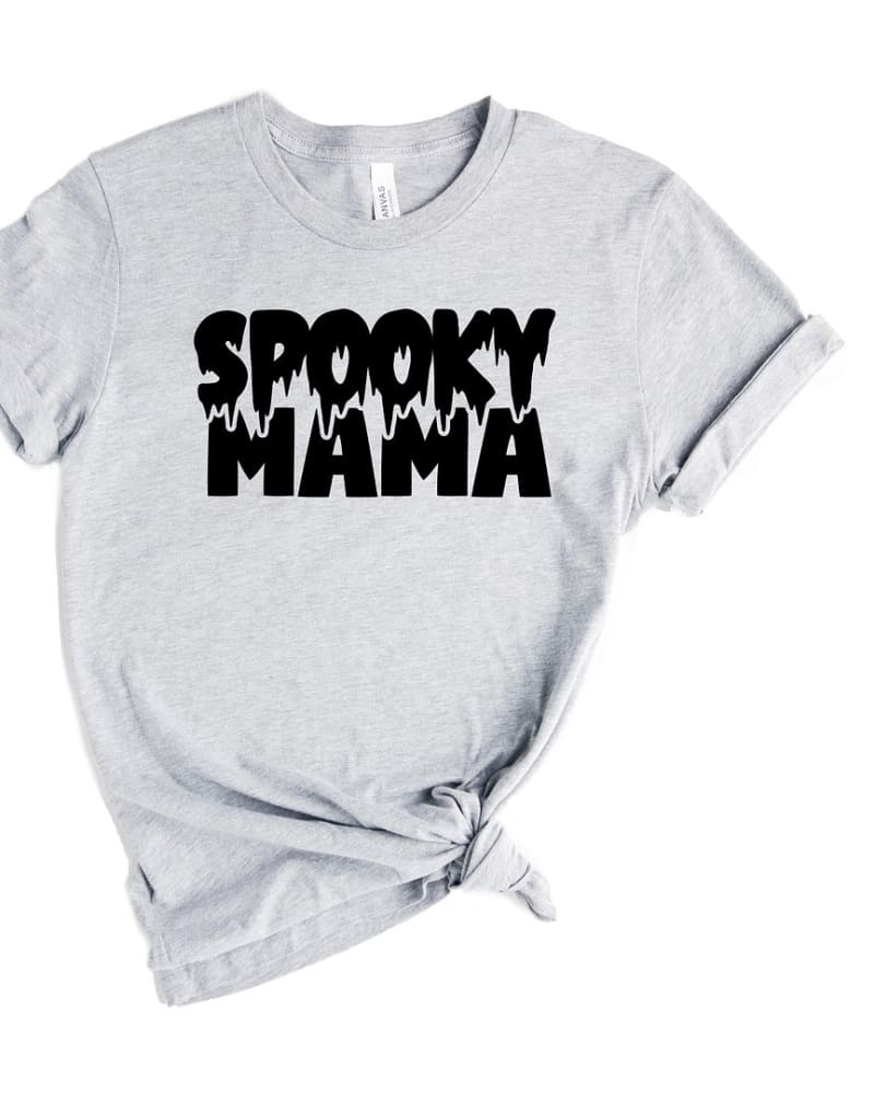 Front of a size XL Spooky Mama Short Sleeve Graphic Tee in Heather Grey by Simply Sage Market. | dia_product_style_image_id:308257